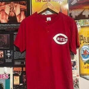 Vintage Majestic Cincinnati Reds Baseball Henley T-Shirt Adult Small No. 10